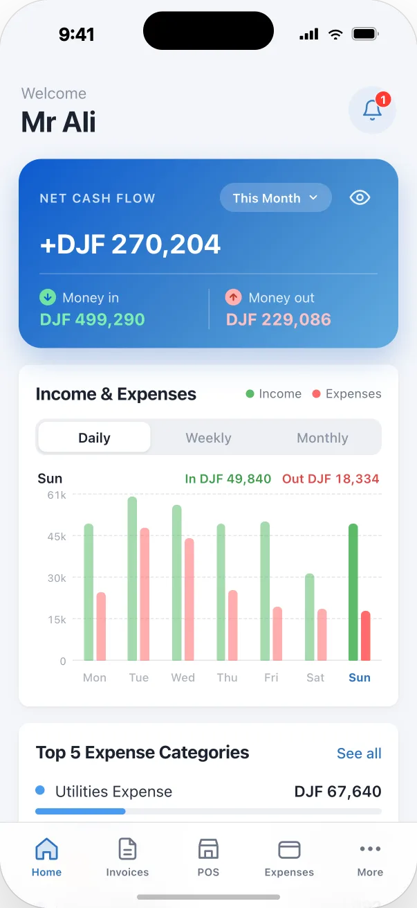 Djib Smart mobile app home screen