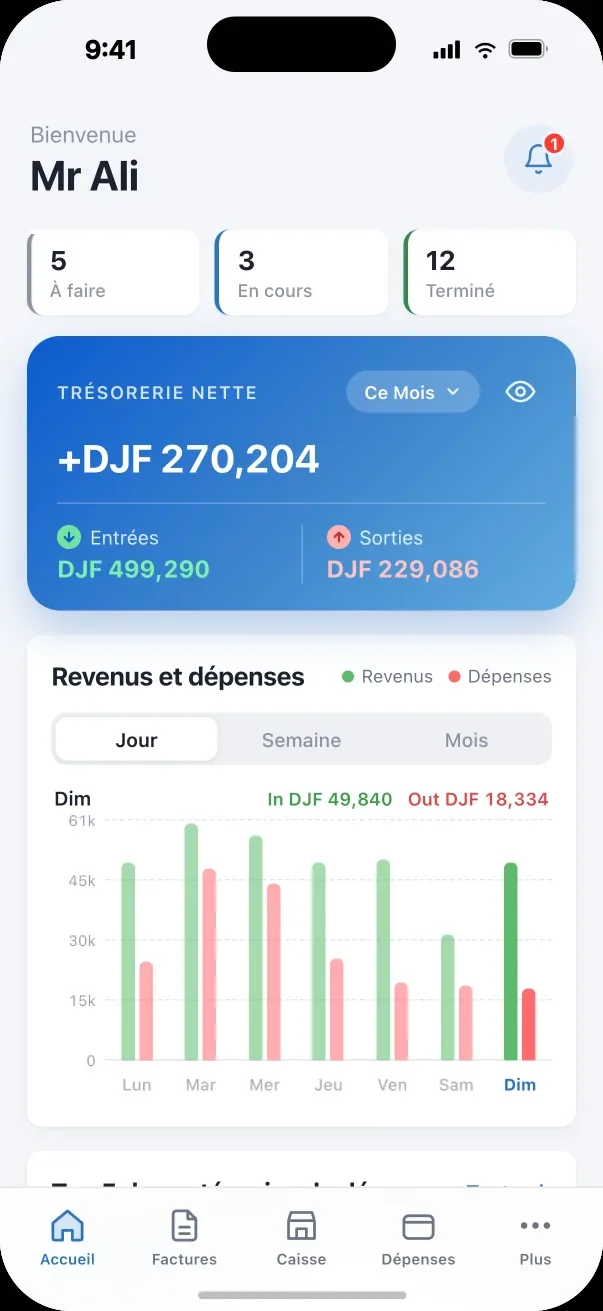 Écran d’accueil de l’app mobile Djib Smart